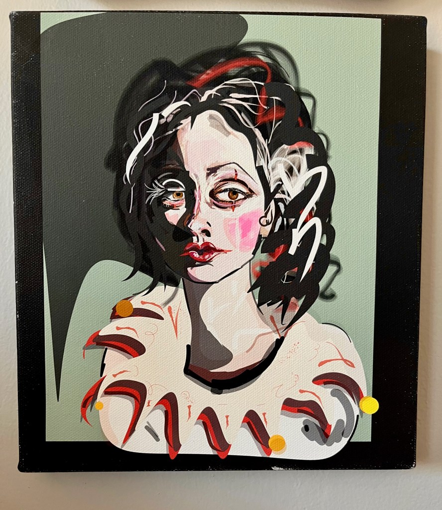 illustration of woman dressed in pierot style costume