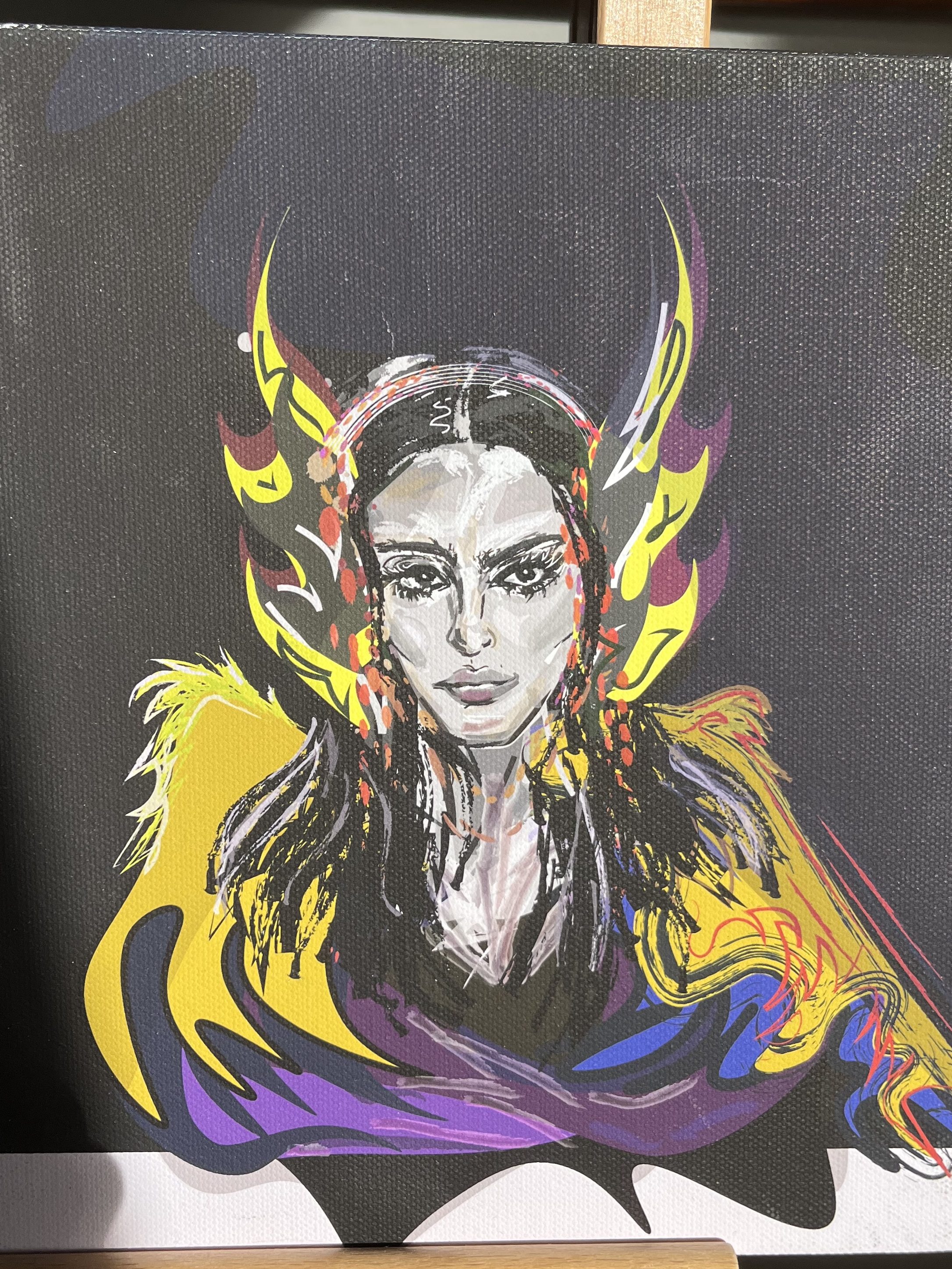 Drawing of woman with look of ennui wearing a headress and epaulettes